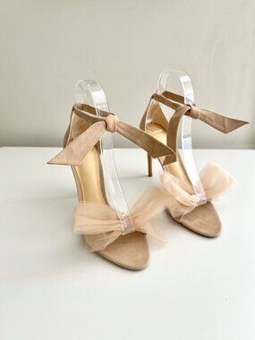 ALEXANDRE BIRMAN Clarita Nude Suede Tulle Bow Ankle Strap Heels Sandals Size 38